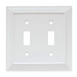 Toggle Wall Plate, 2-Gang, Wood Architectural, White MDF Material