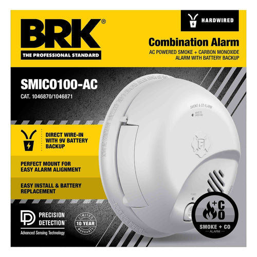 BRK 1046870 Interconnect Hardwire 2-in-1 Smoke & CO Alarm with Battery Backup