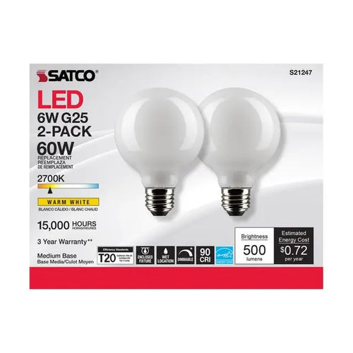 Satco S21247 6G25/LED/WH/927/120V/2PK