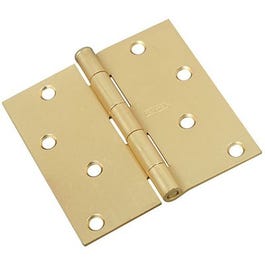 Door Hinge, Interior, Square-Edge, Satin Brass, 4-In.